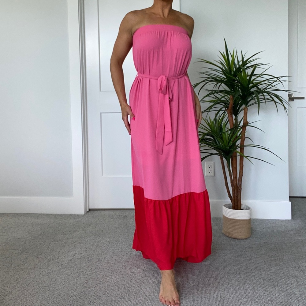 Pink Color Block Maxi Dress